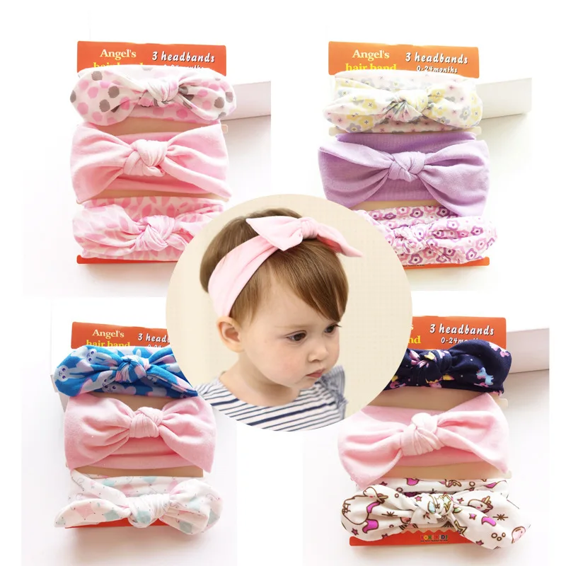 3PCS/Set Baby Kids Elastic Headbands Flower Bowknot Turban Hair Accessories Dots Knotted Headwear Baby Girls Hair Bands