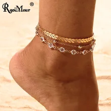 RAVIMOUR многоуровневый акриловый браслет на ногу с блестками в стиле бохо, Винтажный Золотой браслет на ногу для женщин, ювелирные изделия для ног, богемные пляжные Вечерние