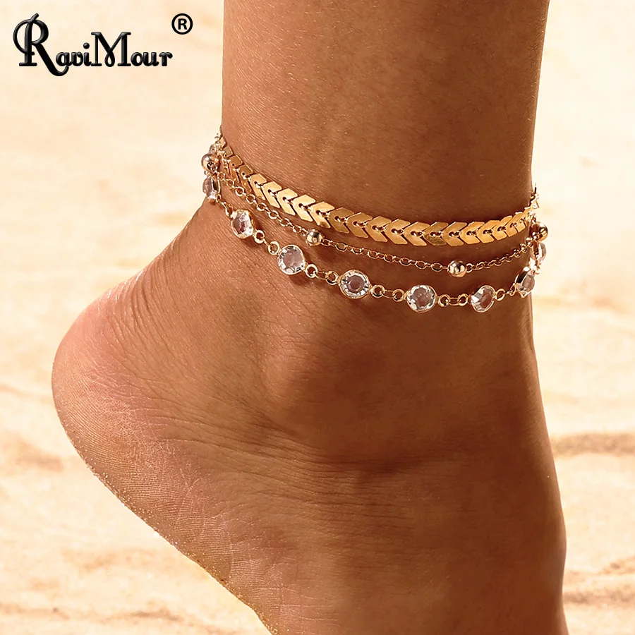 

RAVIMOUR Multilayer Acrylic Sequins Anklets Boho Vintage Gold Leg Ankle Bracelet Set For Women Foot Jewelry Bohemian Beach Party