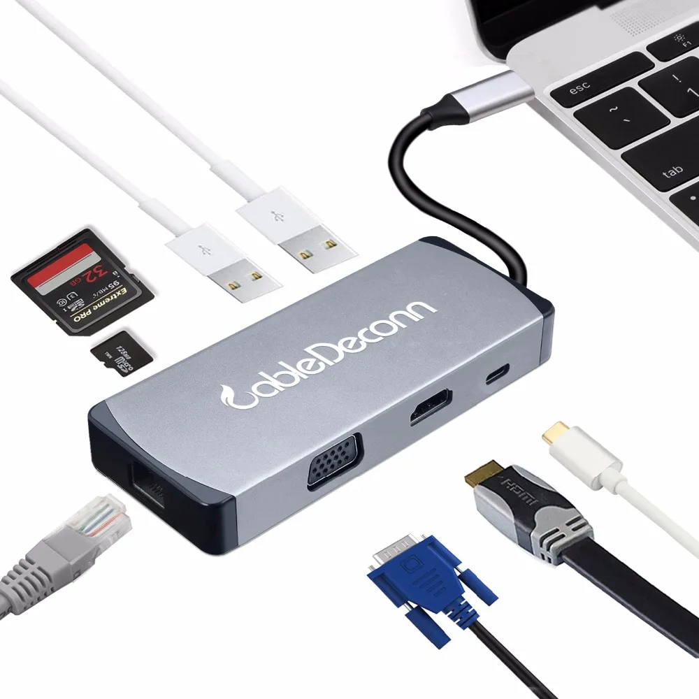 USB C Type c к HDMI 4K RJ45 VGA 108P 2xUSB3. 0 концентратор TF SD карта PD адаптер конвертер кабель для