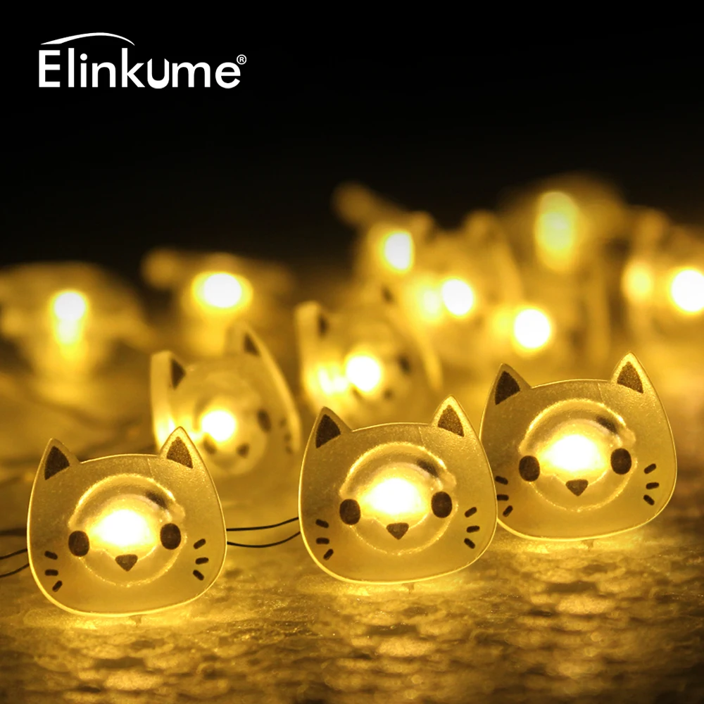 

Elinkume Cartoon 2M LED String Light 20LEDs Cat Copper Wire LED Fairy Light Battery Christmas Wedding Party decoration Lights