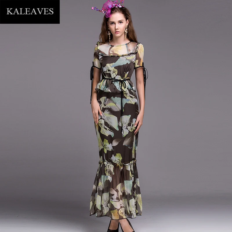 Summer Charming Long Dress 2016 Famous Short Lacing Runway