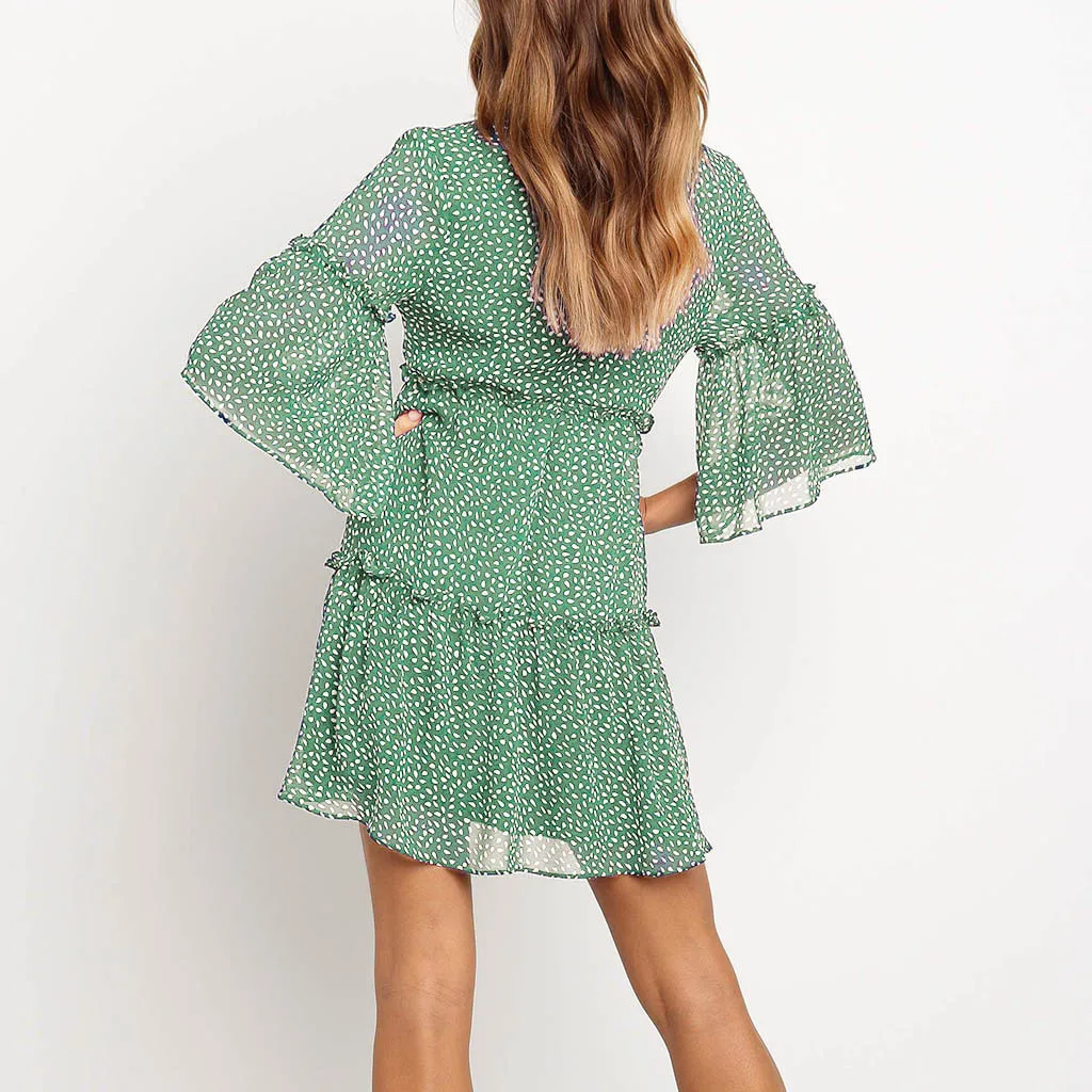 Польки платье в горошек Для женщин Красный Для женщин s Boho печать с рукавом 1/2, для вечеринок мини-платье принцессы Z4