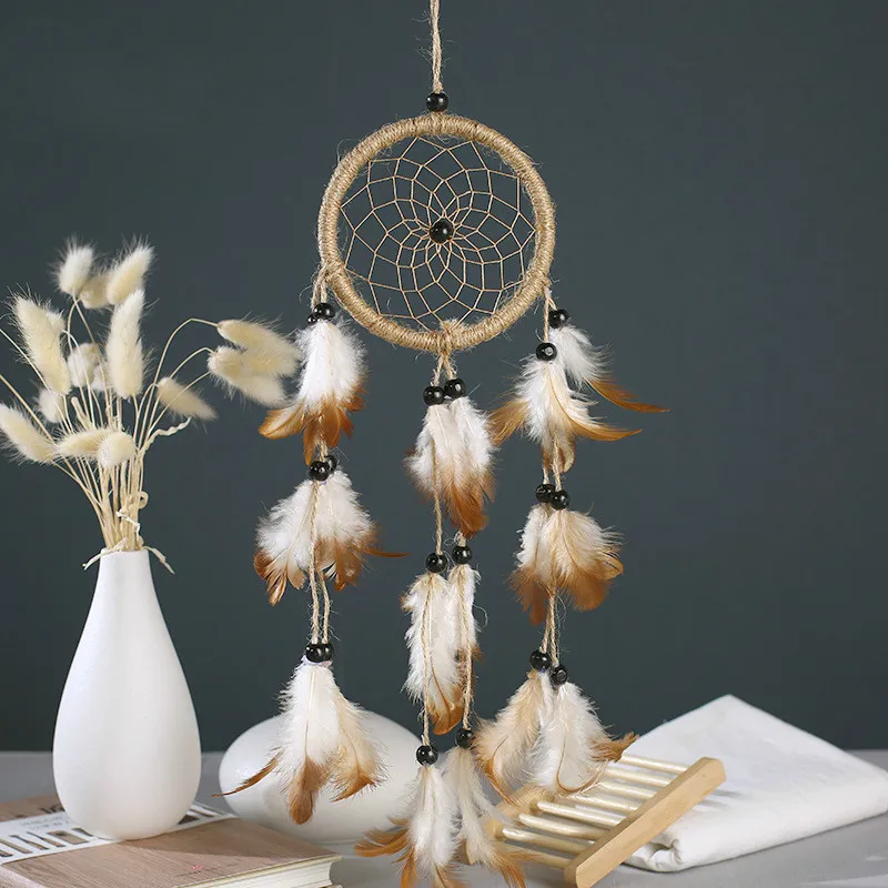 

Vintage Enchanted Forest Dreamcatcher Handmade Dream Catcher Net with Feathers Decoration Ornament Wind Chime Nursery Decor