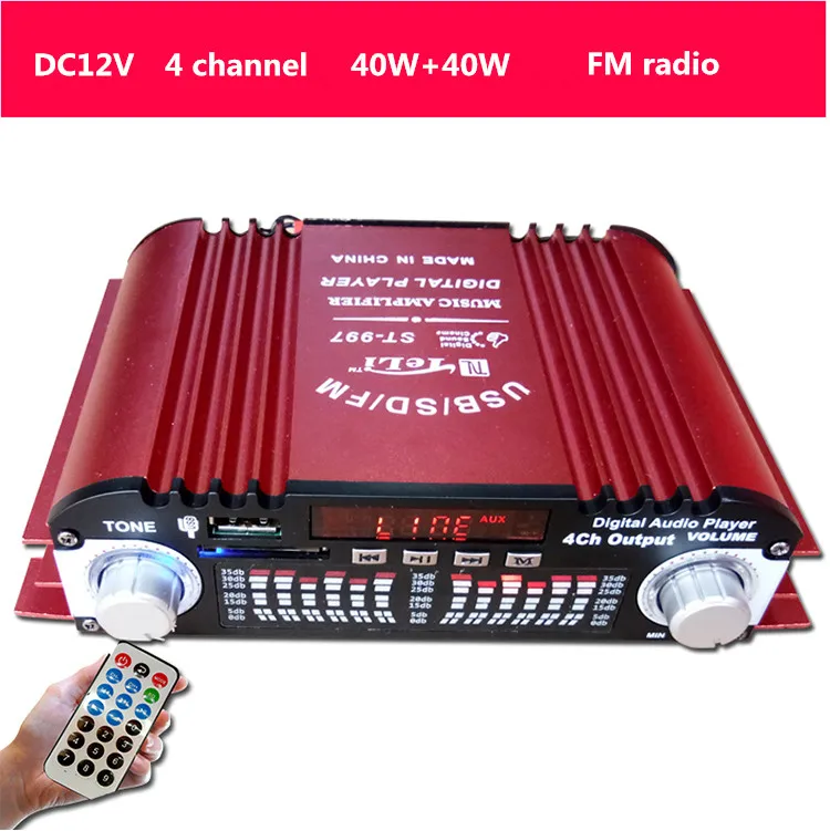 

HiFi 2.0 mini amplifier ST-997 Multifunctional car/home DC12v Stereo 4 channel remote control amplifiers