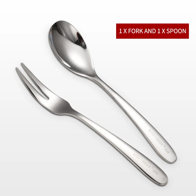 1 Fork 1 Spoon LANSKYWARE 304 Фруктовый набор ложек и вилок из нержавеющей стали, десертные ложки, кухонные принадлежности, контейнер для обеда бенто - Цвет: 1 Fork 1 Spoon