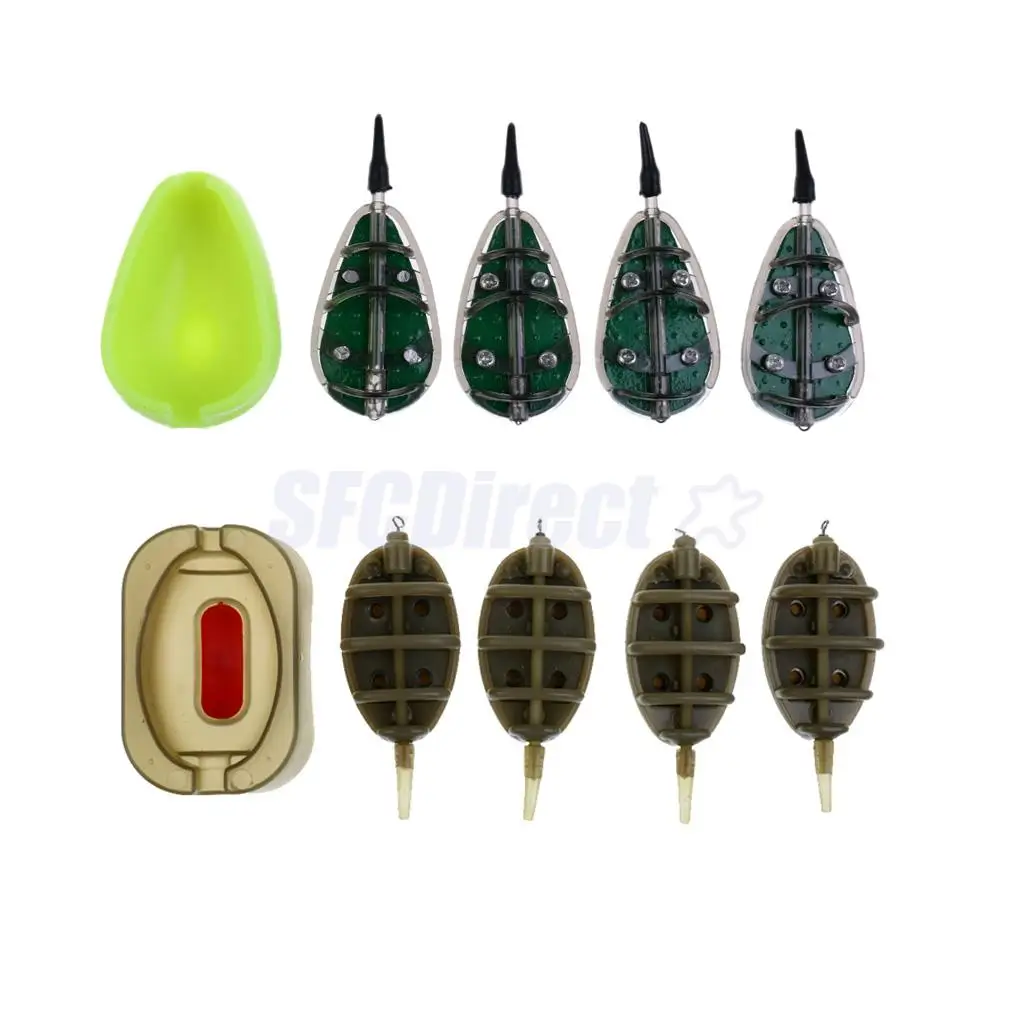 

2 Sets Carp Fishing Feeder Set Lead Sinker Fishing Bait Cage & Method Mould, 8 Feeders - 15g,20g,25g,35g,30g,40g,50g,60g