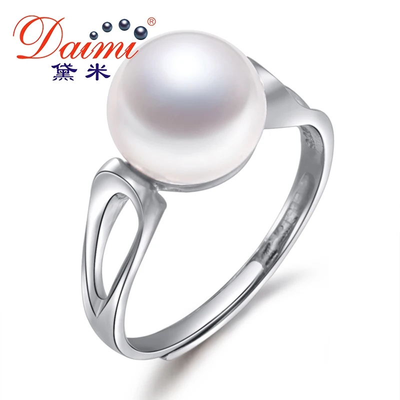 

DAIMI 9-10mm Big White Grey Real Pearl Ring Full Sizes Wholesale Super Simple Elegant Ring