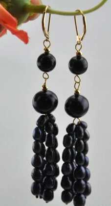 

Hot selling> free shipping 10627 round black pearl dangle earring -Bride jewelry free shipping