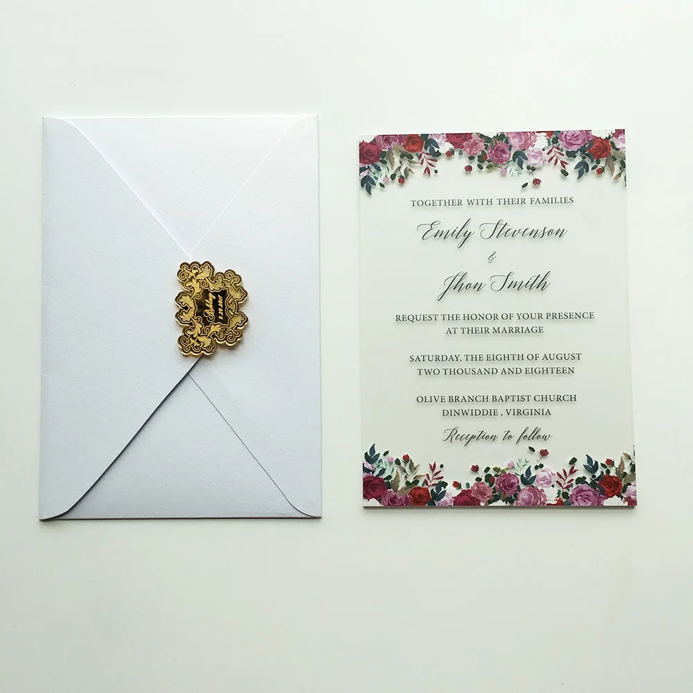 100 Sets Per Lot Unique Floral Watercolor 5x7inch Frosted Acrylic Wedding Invitation Cards - 32869746472