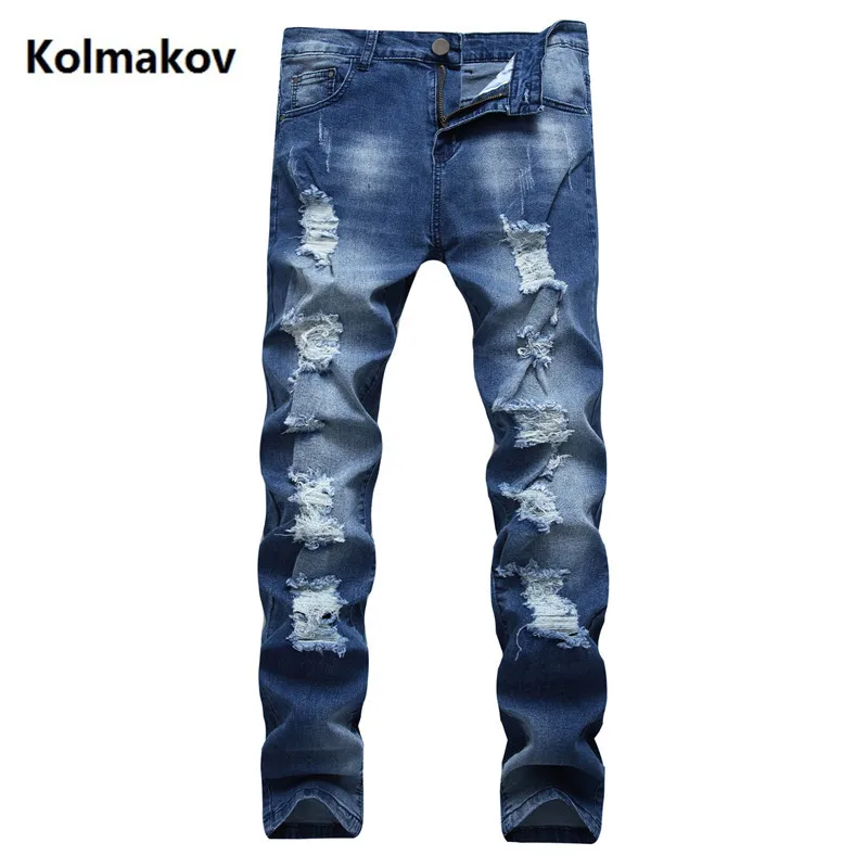 

2019 spring New style cotton casual Fashion Classic blue broken hole Jeans,men's Denim trousers ,Casual jeans men size 28-42