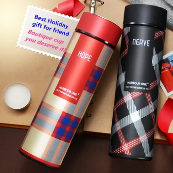 

2017 New fashion classic Scotland lattice pattern bussiness style food grade 304 stainless steel vacuum cup heat insulation