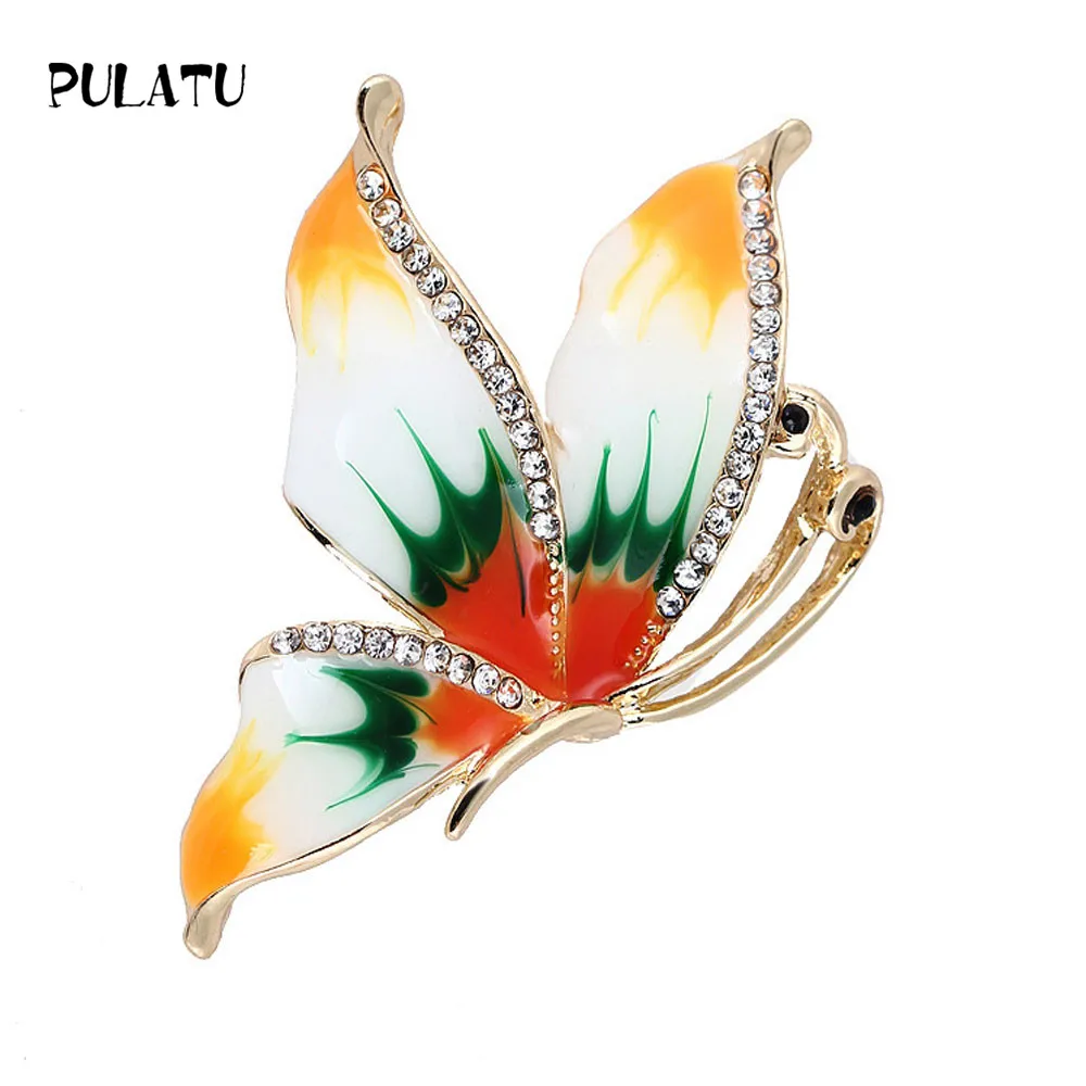 

PULATU Hand Painted butterfly Brooches for Women Colorful Enamel Alloy Mosaic Rhinestone Brooch Pins Party Dress Accessories