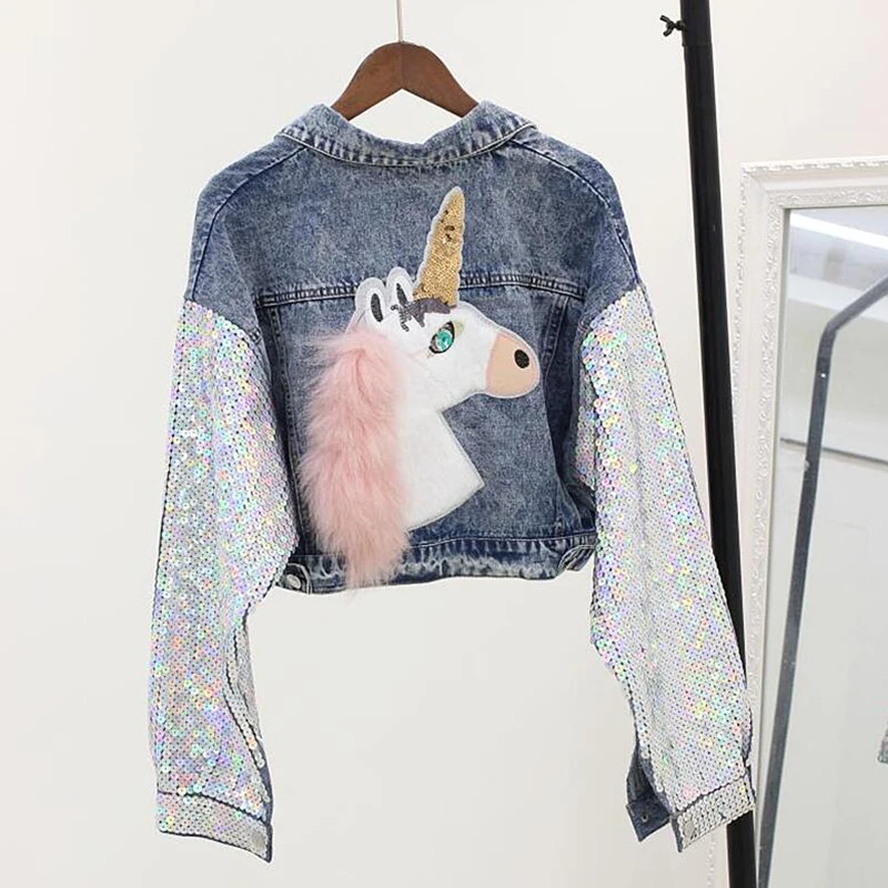 Courtes boy Manches Femelle Femmes Printemps Cow Outwear Blue 2019new Mode Denim Marque Veste Manteau Tendance De Femme Paillettes 4Pq5w67CC