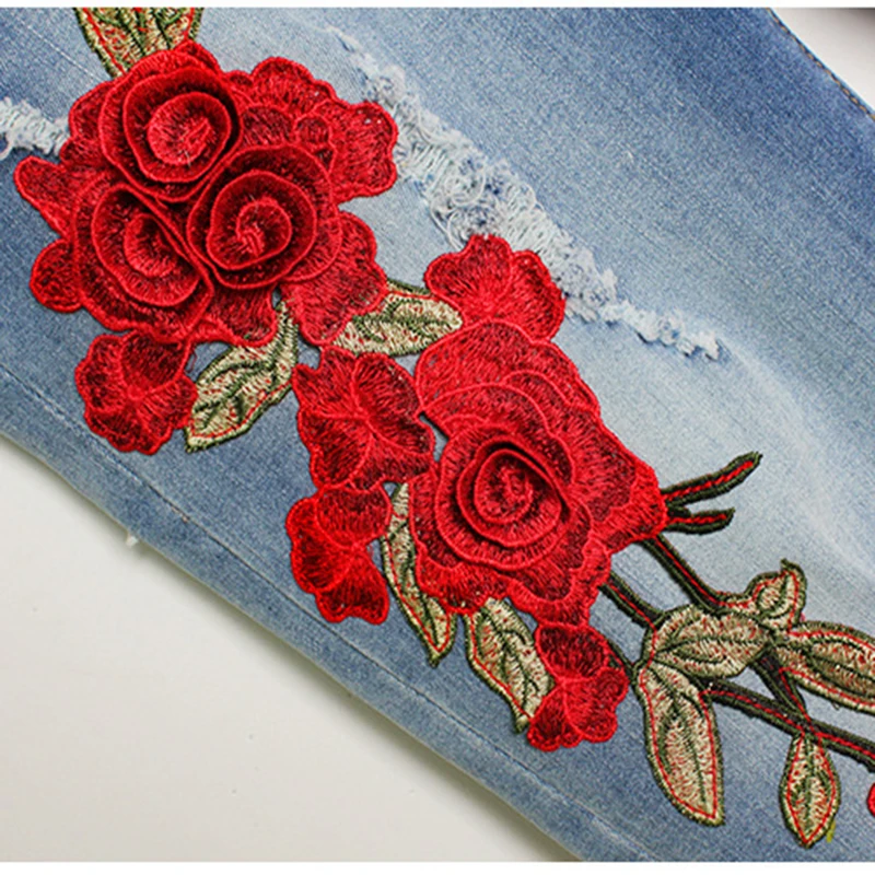 2017 Hot Vogue Jeans Women Stretch Loose Denim Pants Floral 3D Embroidery Bleach Ripped Pants Female Elastic Denim Jeans Pants 2017 Hot Vogue Jeans Women Stretch Loose Denim Pants Floral 3D Embroidery Bleach Ripped Pants Female Elastic Denim Jeans Pants
