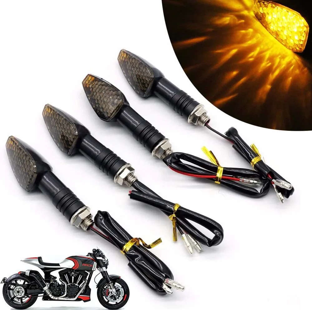 Mayitr 4pcs Motorcycle Amber LED Turn Signal Very Bright Indicator Lamp For Honda Kawasaki Suzuki Street Bike Scooter