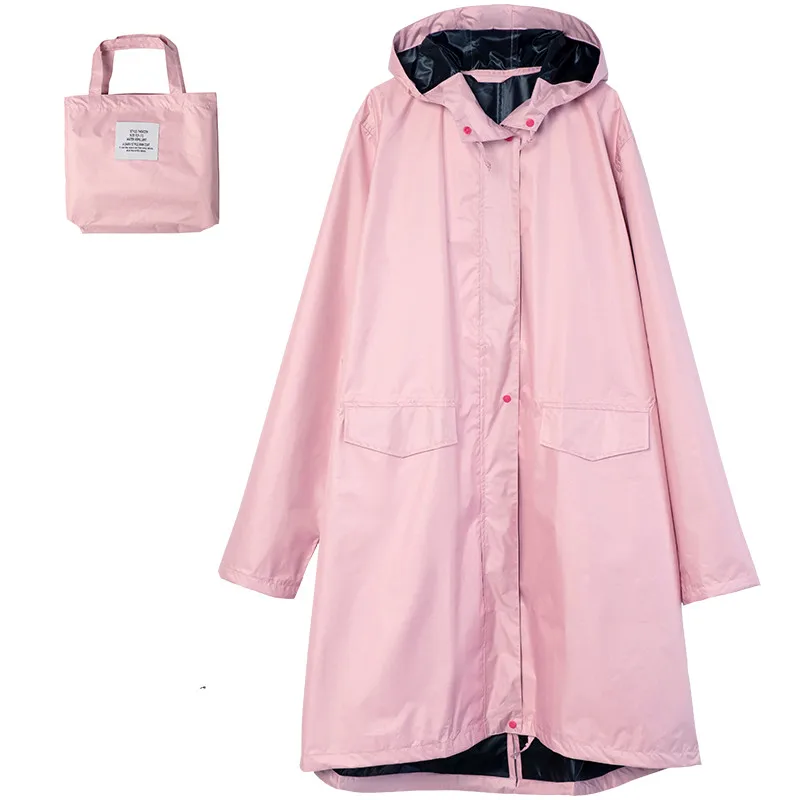 Длинный тонкий Воздухопроницаемый плащ женский/женский Дождевик Пончо Куртка Водонепроницаемый пуловер Женский дождевик chubasquero mujer - Цвет: Розовый