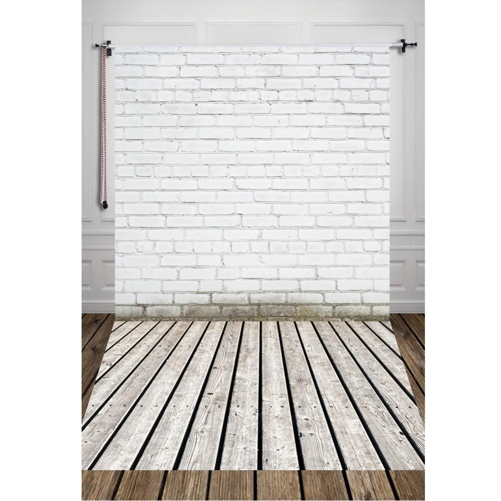 White Brick Wall &amp Wood Floor Portraits Photography Backdrops Thin Vinyl Indoor Studio Digital Printed Backgrounds Photo Props |