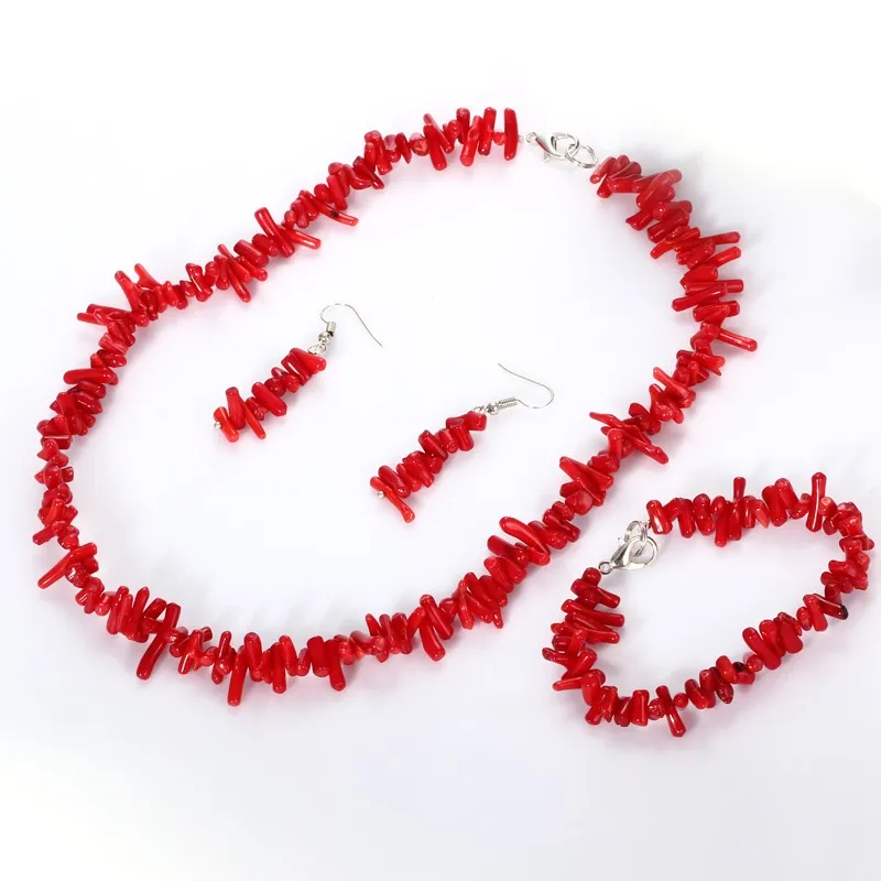 ZOSHI Винтаж неправильные коралловые ювелирные наборы посеребренные Чокер Ожерелье Висячие серьги струнный браслет свадебный набор