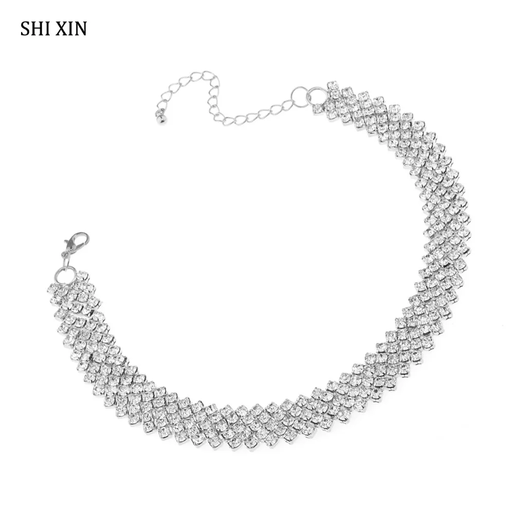 

SHIXIN Fashion Luxury Charms Shining Full Crystal Rhinestone Choker Necklace for Women Elegant Lady Jewelry Collier Female Gifts