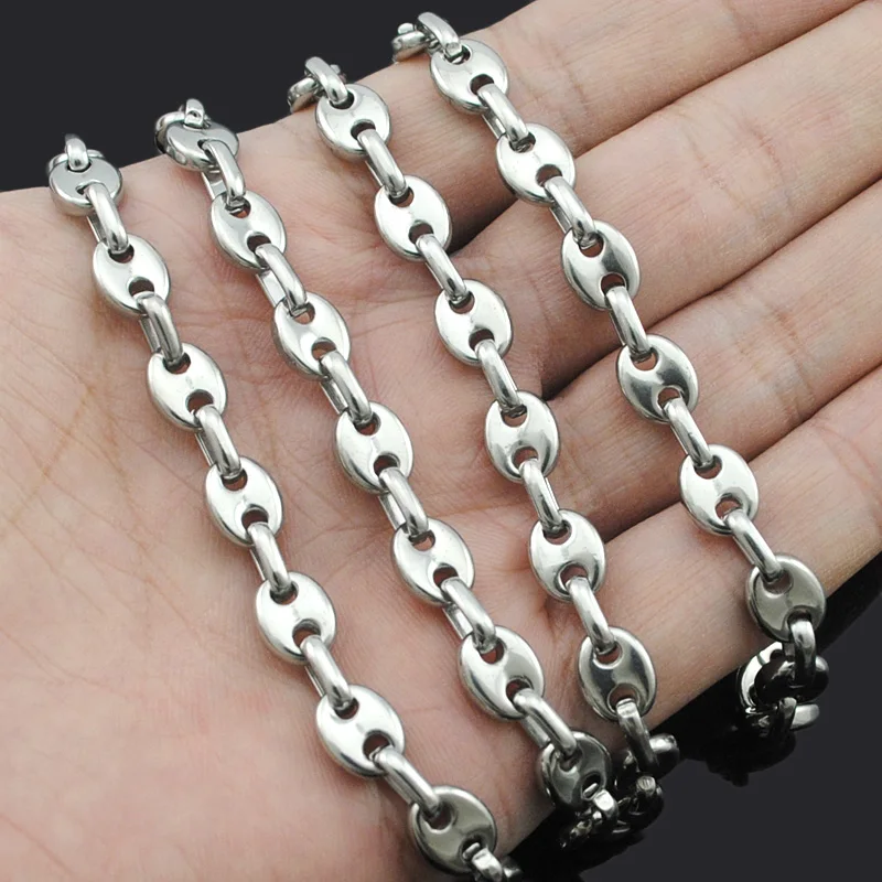 Atgo Men Bead Necklace 316l Stainless Steel Necklace Fashion Coffee