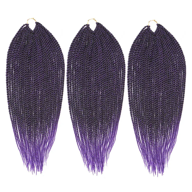 X-TRESS синтетические Сенегальские накрученные волосы 3 шт./упак. 18 20 22 дюймов термостойкие Омбре плетеные волосы для наращивания 81 прядь крючком косы - Цвет: T1B/фиолетовый