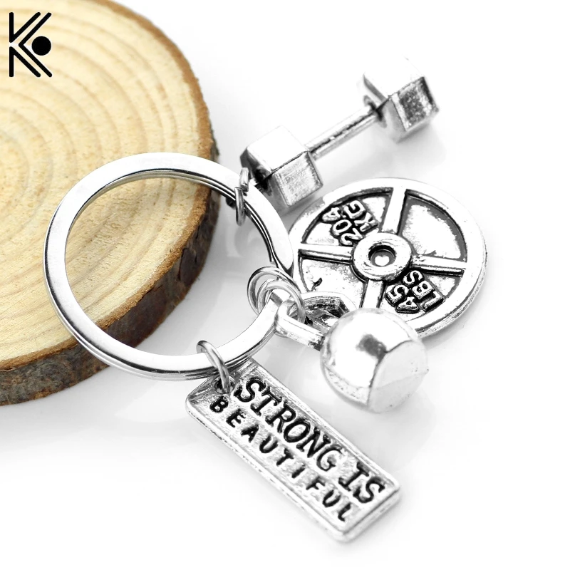 

Fitness Enthusiasts Gifts Kettlebell Barbell Dumbbell Pendant Keychain Strong is Beautiful Kettle Bells Keyrings Men Gift