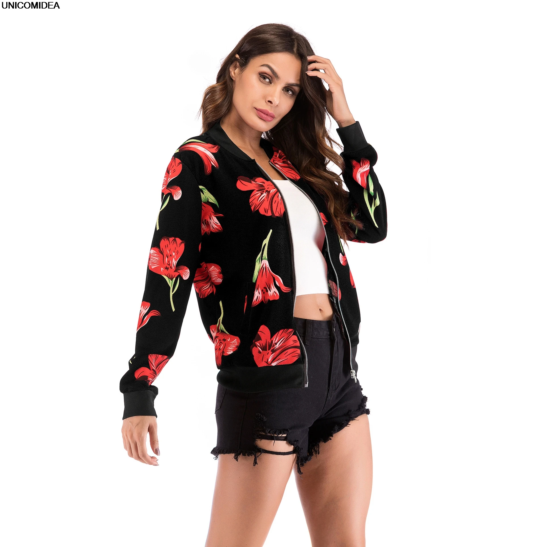 2018 New Bomber Jacket Autumn Winter Print Flowers Women