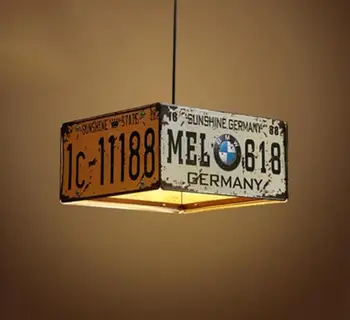 

Loft Retro License Plate LED Pendant Lights Iron Lamps for Dining Room Bedroom Lights Restaurant Bar Decor Industrial M