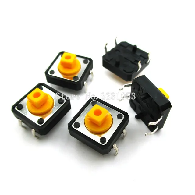 20PCS/LOT 12x12x7.3 mm Tactile Switches Yellow Square Push Button Tact