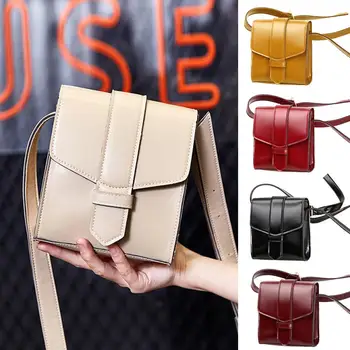 

Women Solid Color Wide Strap Leather Small Square Crossbody Shoulder Bag