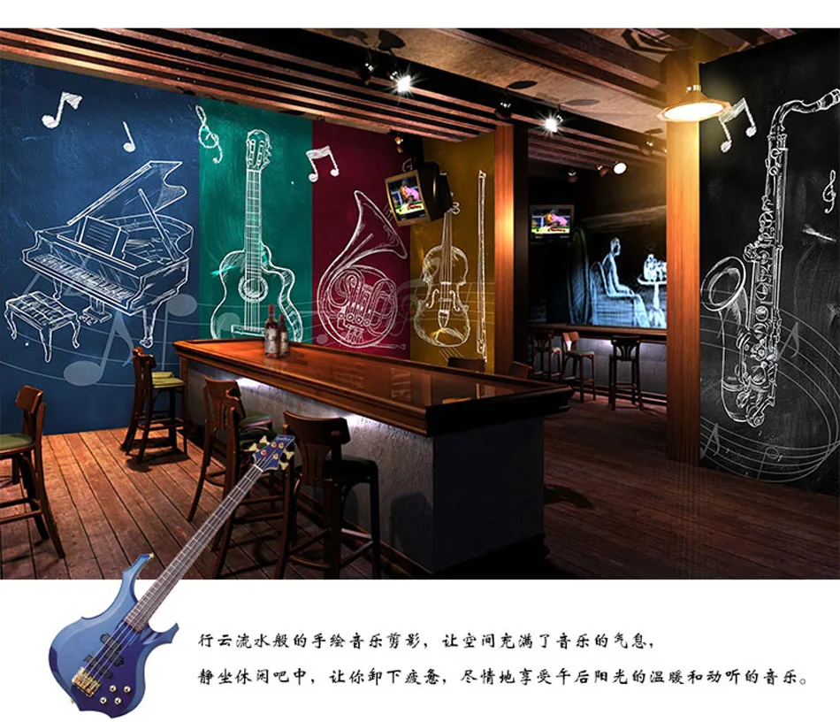 Us 14 3 45 Off 3d Instrument Shop Rock N Roll Music Band Tapete Fur Hotel Restaurant Bar Ktv Wohnzimmer Schlafzimmer Ofiice Rollt Decor In Tapeten