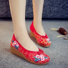 Женская обувь с яркой вышивкой павлина Мэри Джейн в стиле «Старый Пекин»; джинсовые на плоской подошве; Женская Повседневная танцевальная обувь на мягкой подошве