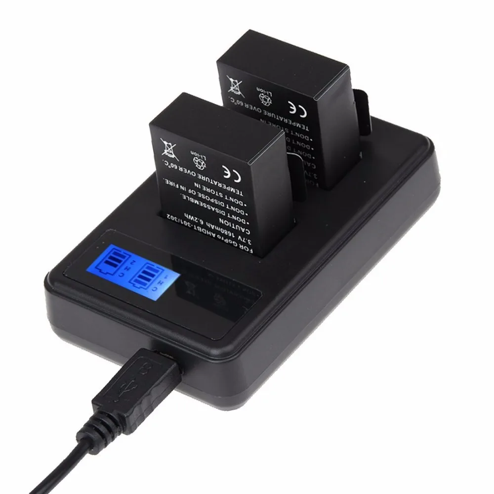 Батарея двойное зарядное устройство AHDBT-401 AHDBT-301+ Micro USB кабель lcd дисплей емкость для Gopro HERO 3 3+ 4 аксессуары