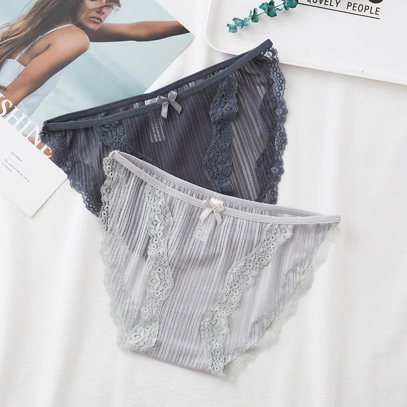 

Woman Bow Panties 2018 Comfortable Briefs Solid Color Sexy Lace Bow Low-waist Girl Underwear Color Transparent
