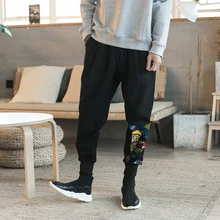 MIXCUBIC/ г. Весенне-осенние льняные Мужские штаны с принтом в Корейском стиле повседневные свободные штаны с принтом лучей облегающие штаны для мужчин M-5XL