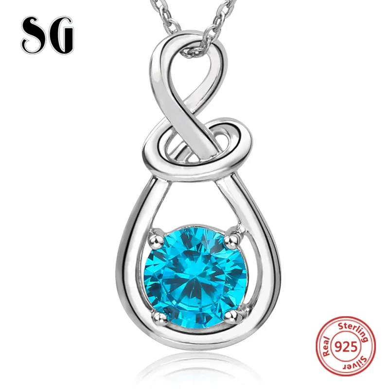 

100% 925 sterling silver trendy style infinite chain pendant&necklace with blue CZ diy fashion jewelry making for lover gifts
