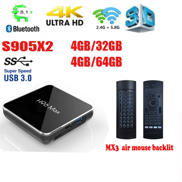 

New H96 max x2 4GB 64GB Android 8.1 TV Box 2.4G+5.8G Wifi BT 4.0 Amlogic S905X2 Quad Core 4GB 32GB Set Top Box