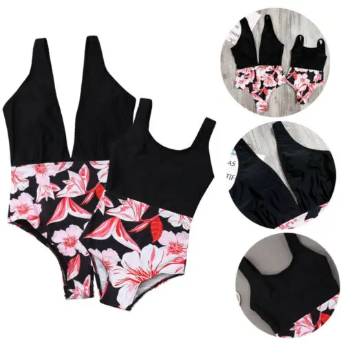 

2019 New Family Match Floral Swimwear Mom Daughter Women's Girl Padded Swimsuit Summer Beachwear