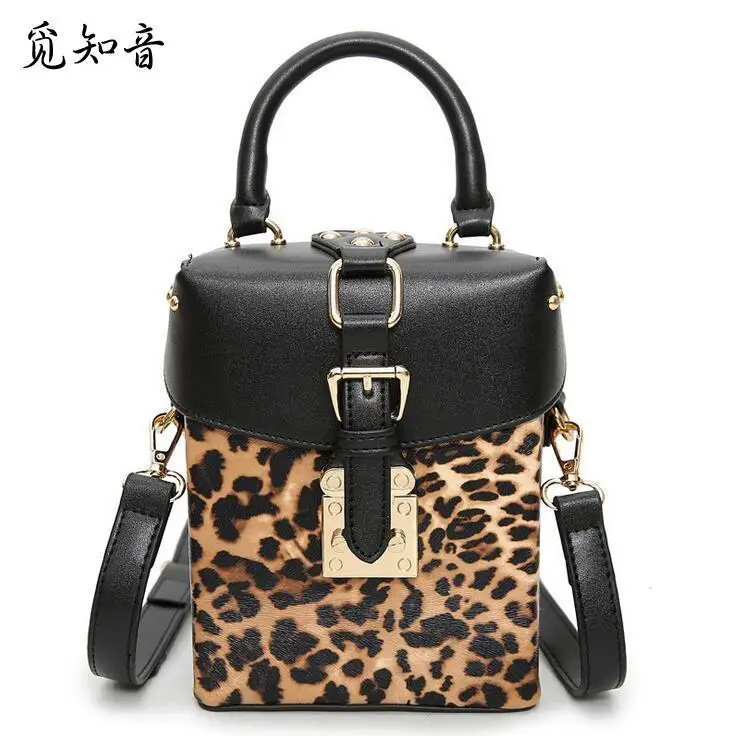 

Pu Leather Handbags Women's Designer Leopard Handbag High Quality Fashion Printing Rivet Shoulder Bag Square Female Package