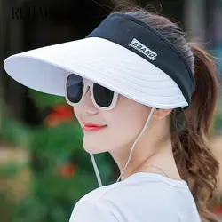 RUHAO шляпы женские Большие широкие свисающие поля летняя пляжная шляпа кнопка-переключатель соломенная шляпа летние шляпы для женщин