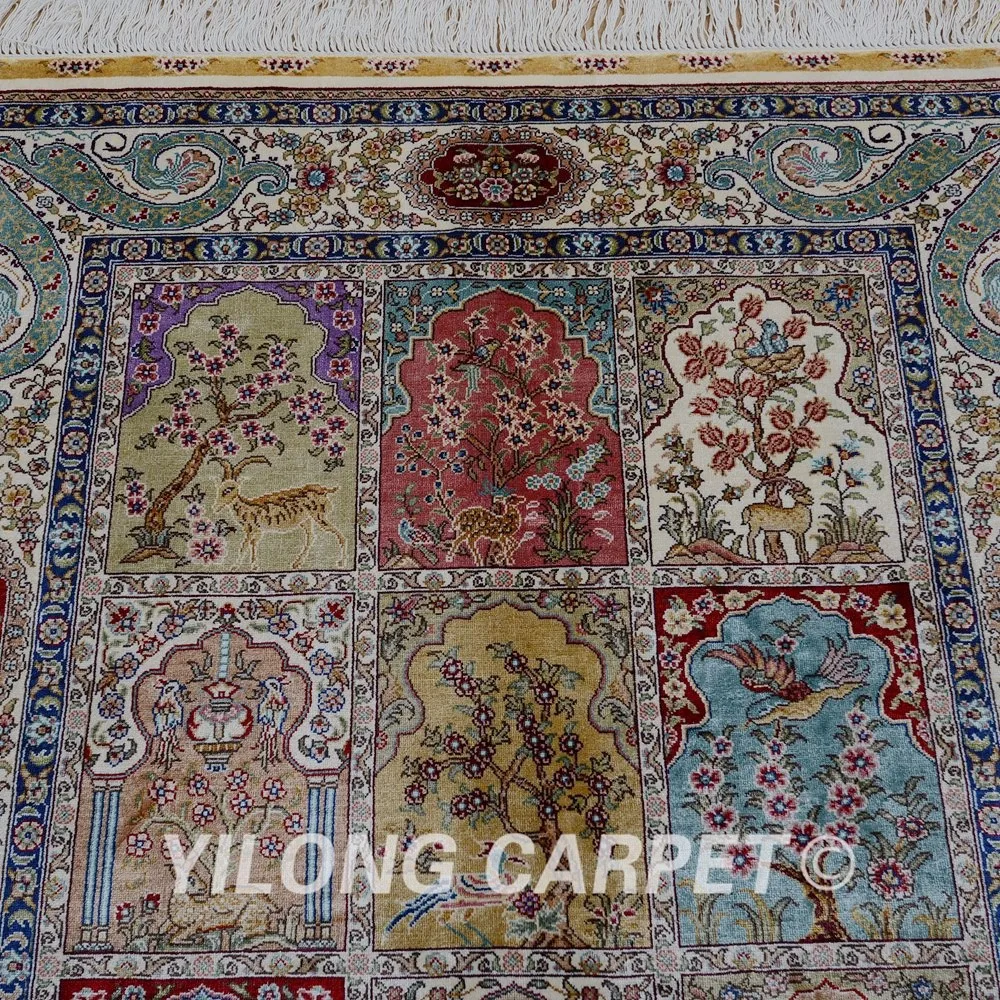 Yilong 3'x4. 5' античный персидский шелковый коврик садовый коврик четыре сезона восточные ковры на продажу(0549