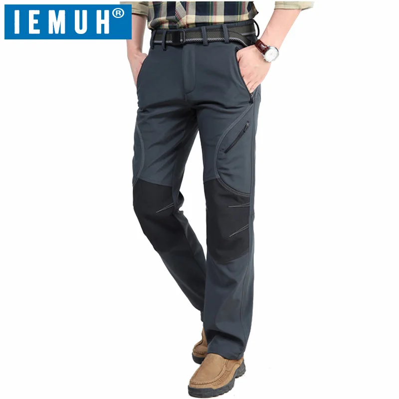 

IEMUH Brand Sports Winter Ski Hiking Pants Men Warm Fleece Softshell Windproof Waterproof Trousers For Camping Trekking Pants