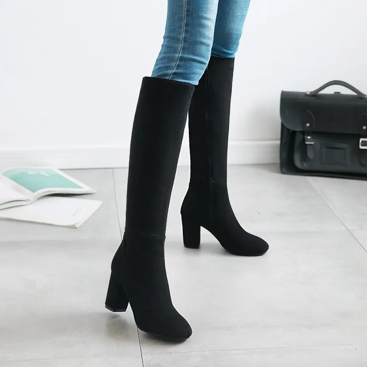

Big Size 11 12 13 14 Europeans and Americans with round head, thick heel, high heel, side zipper, slender boots