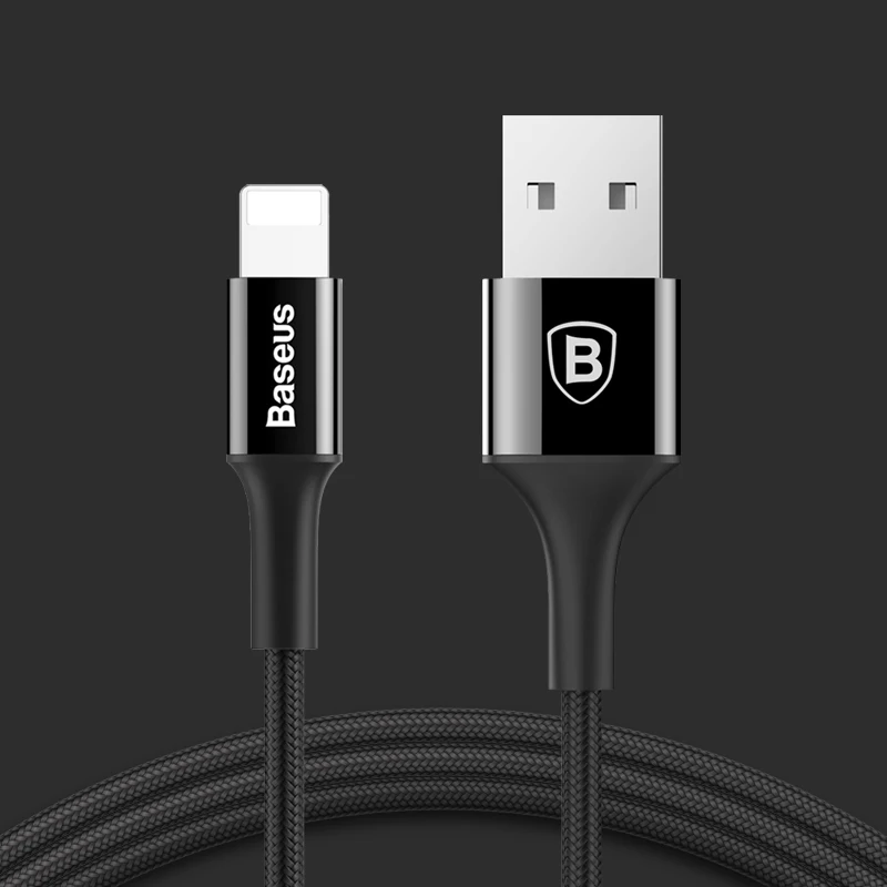 Светодиодный светильник Baseus USB кабель для iPhone Xs, Xr, XS, Max, X 8, 7, 6, 6 S, iPad, кабель для быстрой синхронизации данных, зарядное устройство, провод, адаптер - Цвет: Black