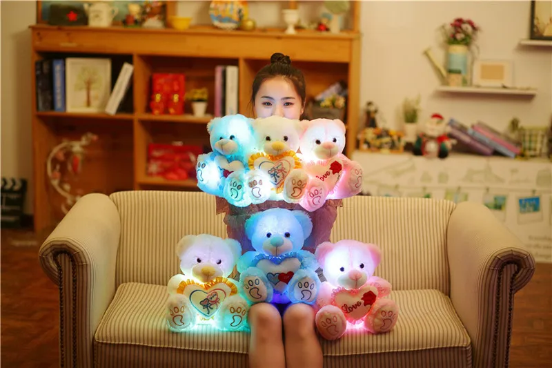Emissor de Luz Urso de Peluche Abraço de Urso Luminosa de Incandescência Animal de Pelúcia Boneca de Pelúcia Presente para Crianças Diodo Bonito Ouvir Brinquedos Colorido Crianças 14 Brinquedos de pelúcia que acendem