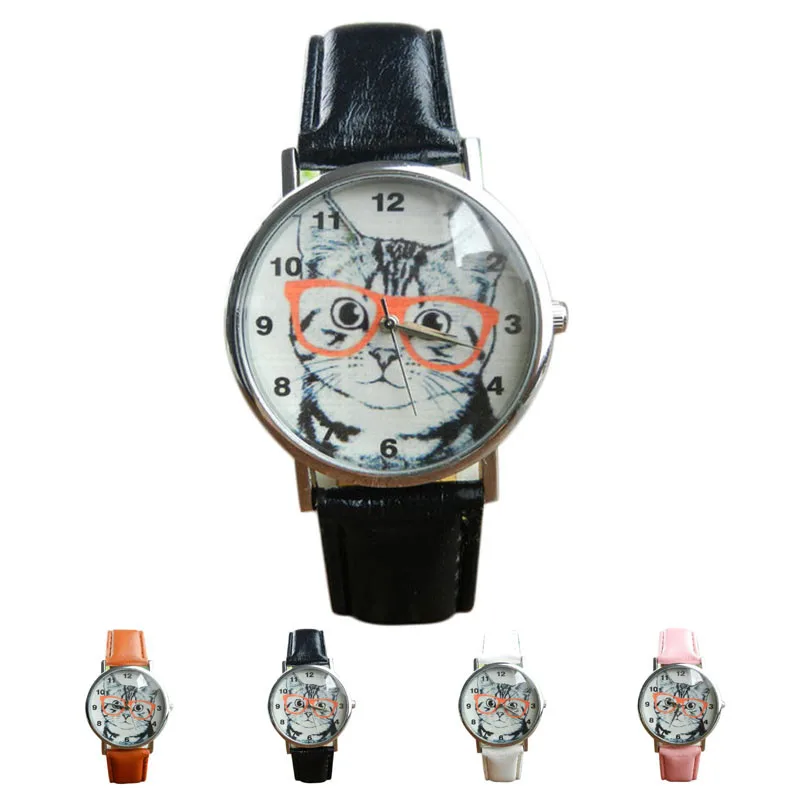 Reloj mujer acero inoxiable Cat Pattern кожаный ремешок Аналоговый кварцевый Vogue роскошные женские