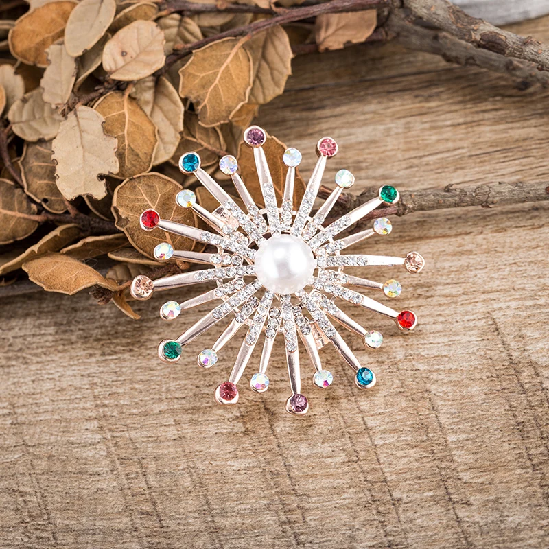 TDQUEEN Women Large Crystal Flower Brooches Round Pearl Rhinestone Flower Wedding Brooch Pins Fashion Jewelry Accessories (5)