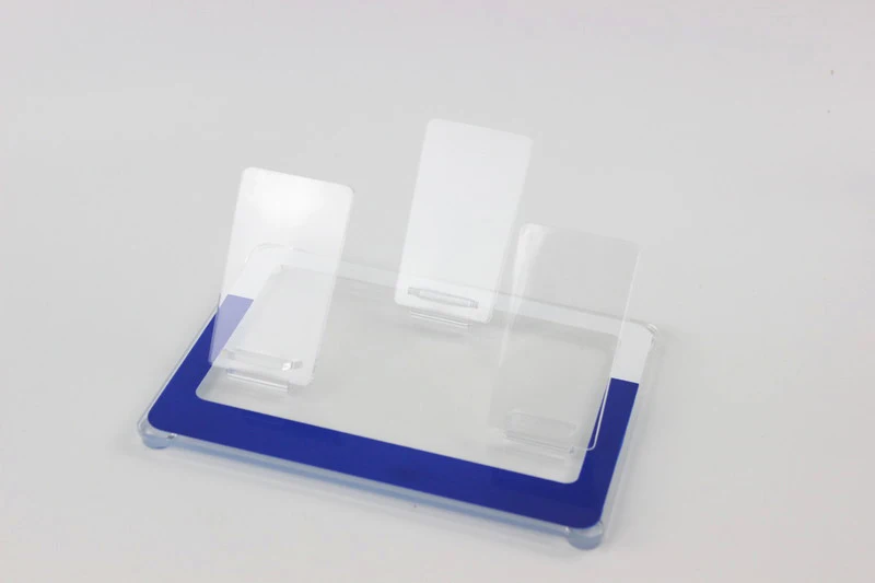 

3 Trays Acrylic cell phone MP3 holder digital product display rack desktop showing stand phone rack