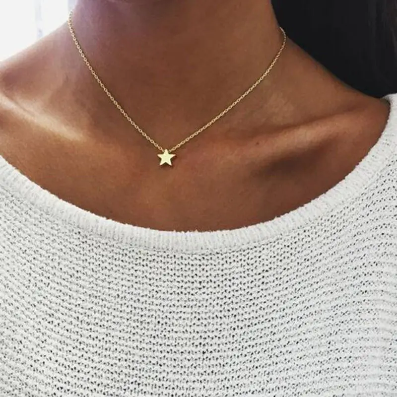 

layers Love Heart Adjustable Pentagram Gold color Necklace Multilayer Chain Choker Necklace For Gift x51